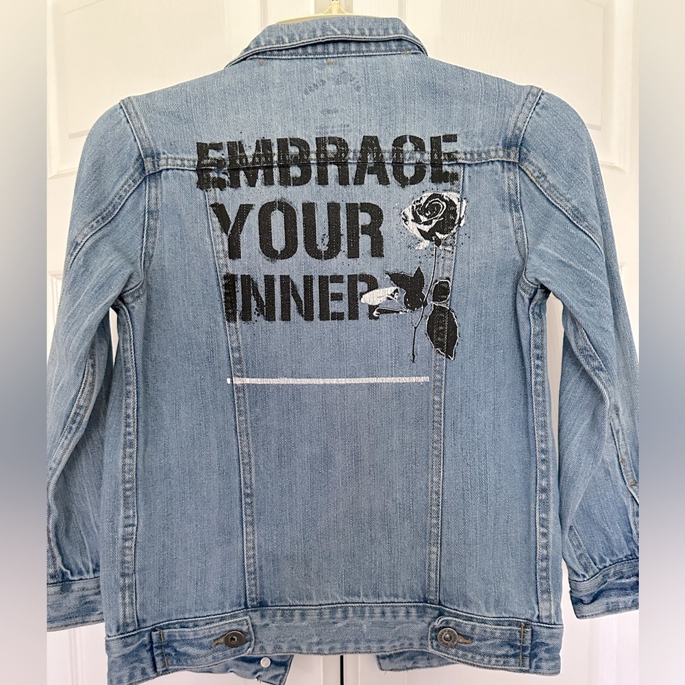 Art Class Denim Jacket with Embrace Your Inner Rose on back